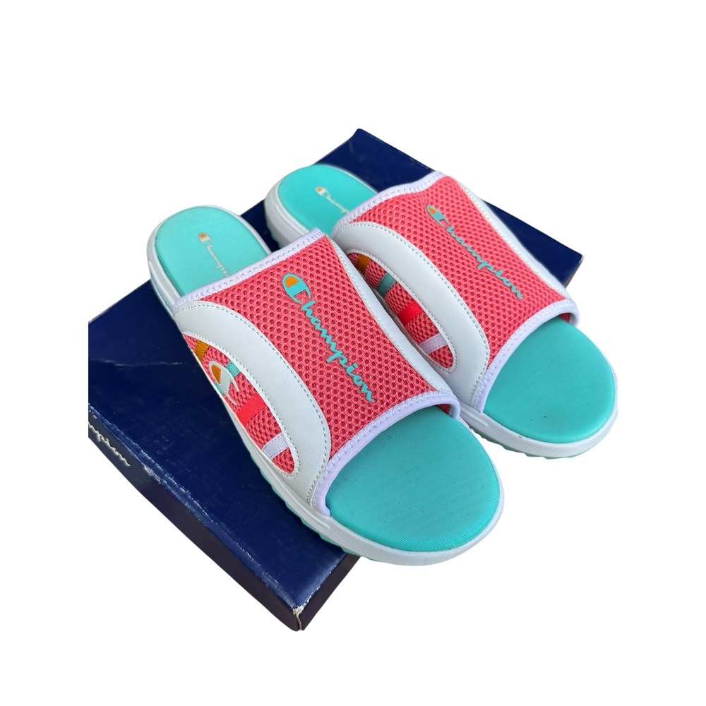 Champion Recap Epic Slide Sandals Womens 11 White Peach Teal CA100547W - Picture 2 of 11